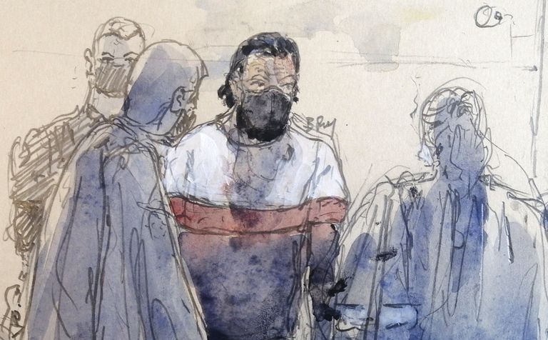 Kohtukunstniku joonistus Salah Abdeslamist, Pariisi terrorirünnakute peamisest kahtlusalusest. Tänapäeva Prantsusmaa suurim kohtuprotsess algas Pariisis 8. septembril.