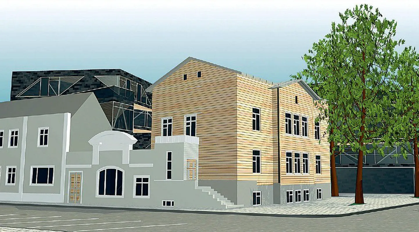 Arhitektuuribüroos Kosmos valminud projekti järgi kerkib Vana-Viru ja Aia tänava nurgakrundile taastatavate vanade hoonete taha
moodne korterelamu.