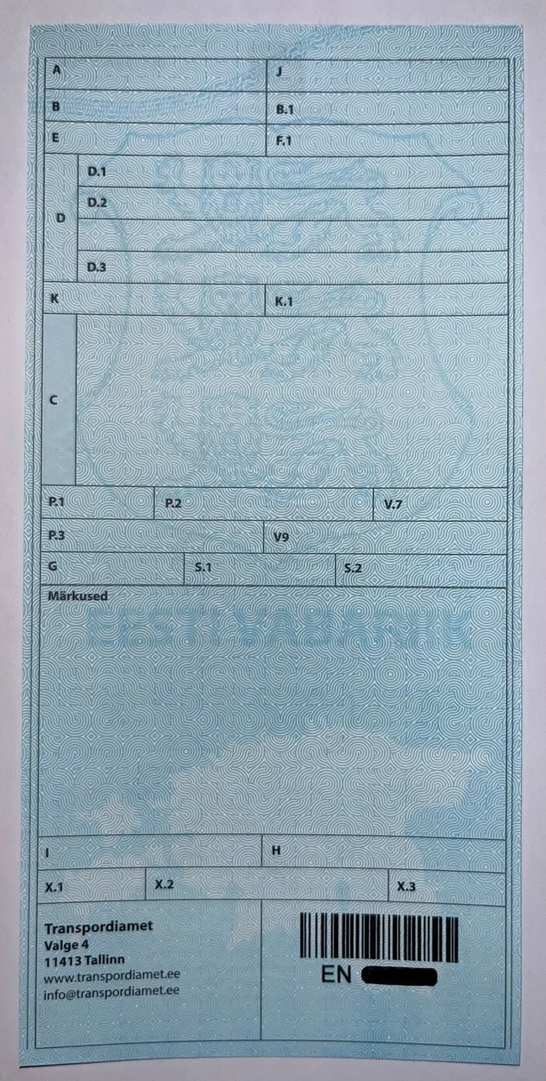 Tunnistuse tagakülg.