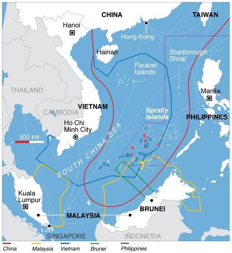 Riikide nõudmised Lõuna-Hiina merel. Graafik: Wikipedia