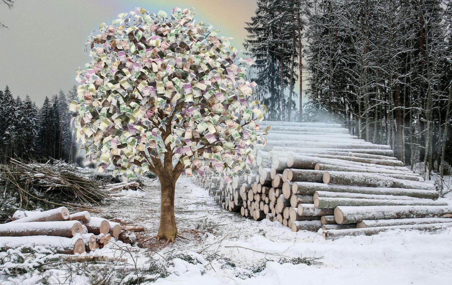 В позапрошлом году все были потрясены новостью о том, что Эстонию могут оштрафовать. Однако новые расчеты обещают прибыль. Фото: коллаж, на котором изображено денежное дерево.