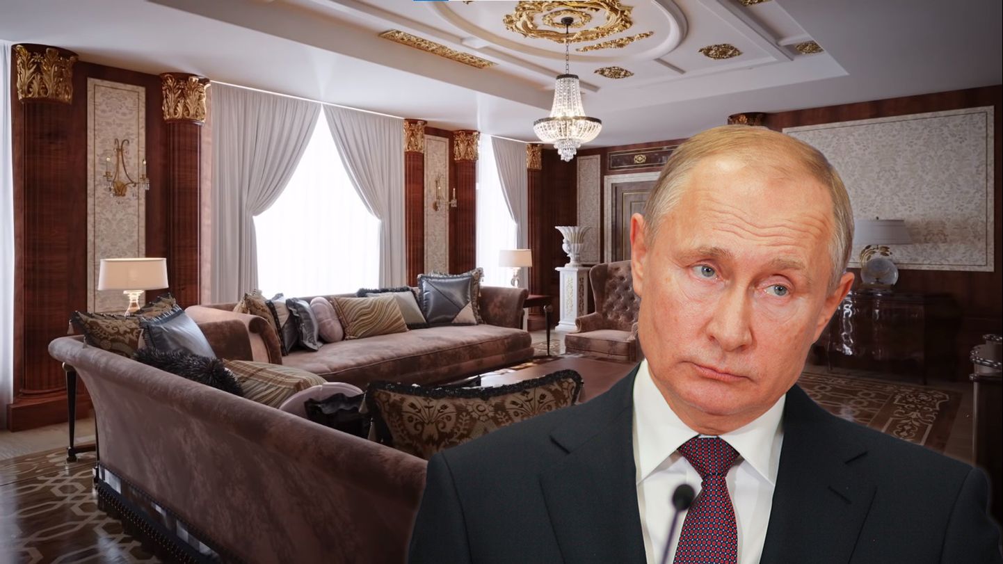 ''Putina Pils'' un Krievijas prezidents Vladimirs Putins.