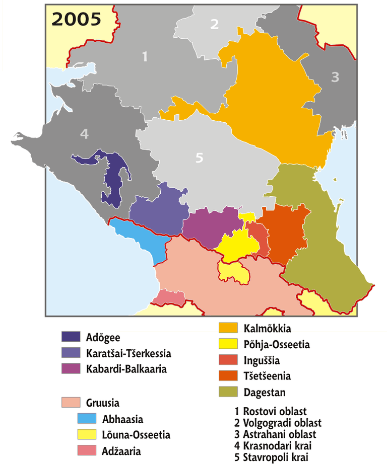 Venemaale kuuluv Põhja-Kaukaasia ja Gruusia.