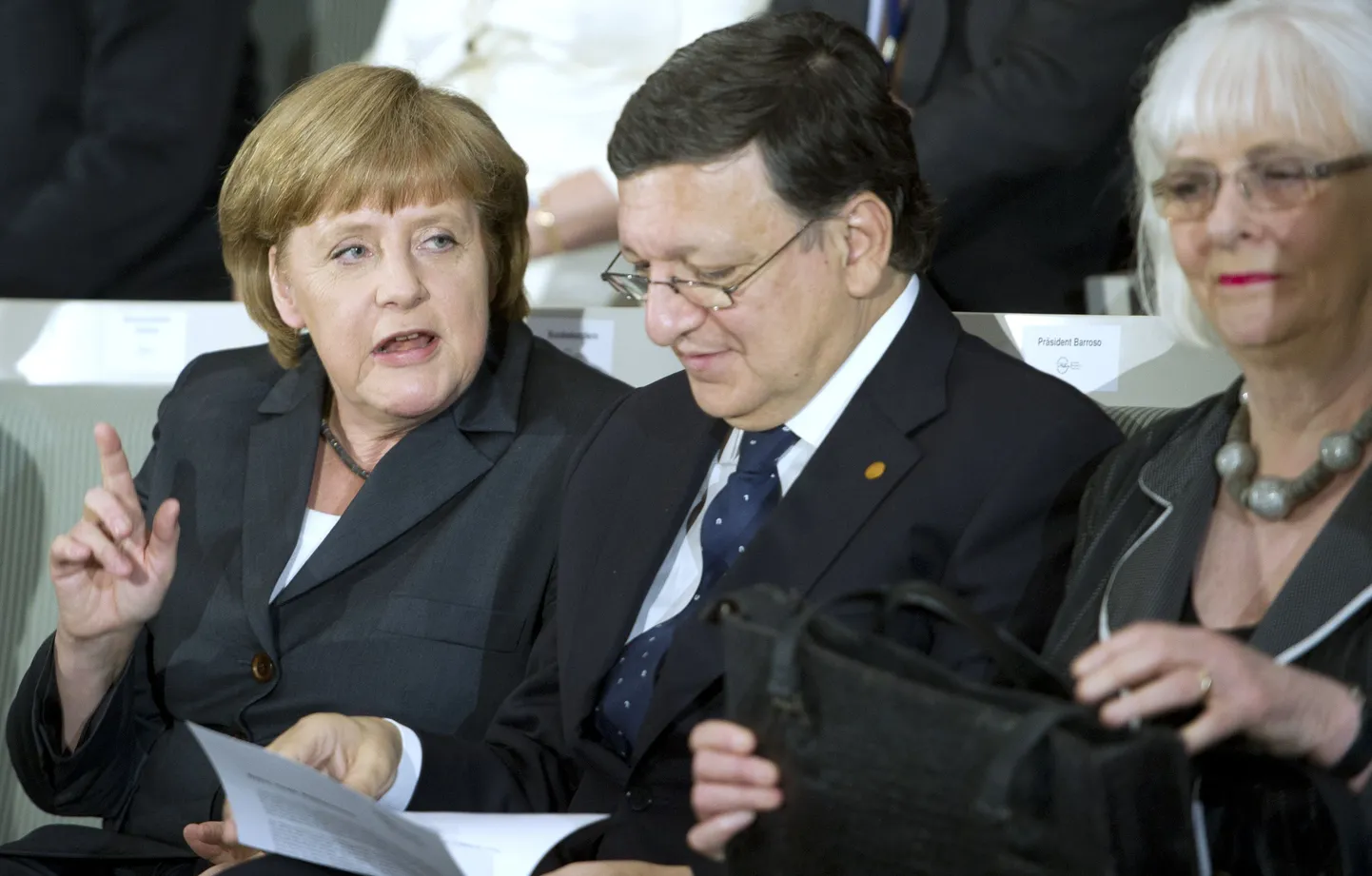 Angela Merkel, Jose Manuel Barroso ja Islandi peaminister Johanna Sigurdadottor Balti noorte filharmooniaorkestri kontserdil Stralsundis Saksamaal.
