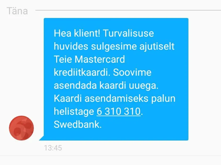 Täna pärastlõunal klientideni jõudnud sõnum pangalt (Foto: kuvatõmmis)