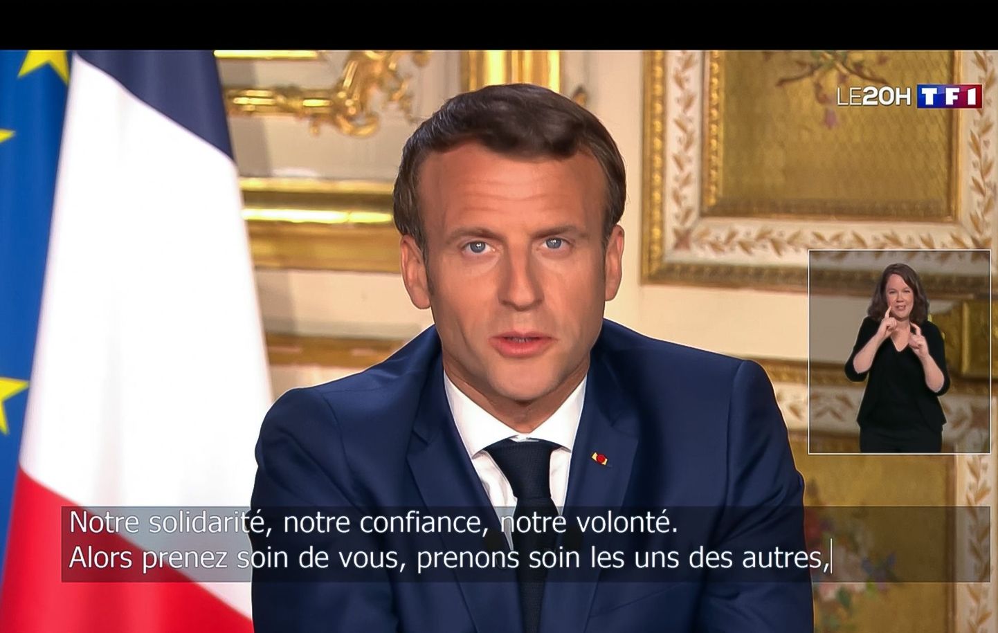 Prantsusmaa president Emmanuel Macron telepöördumisel.