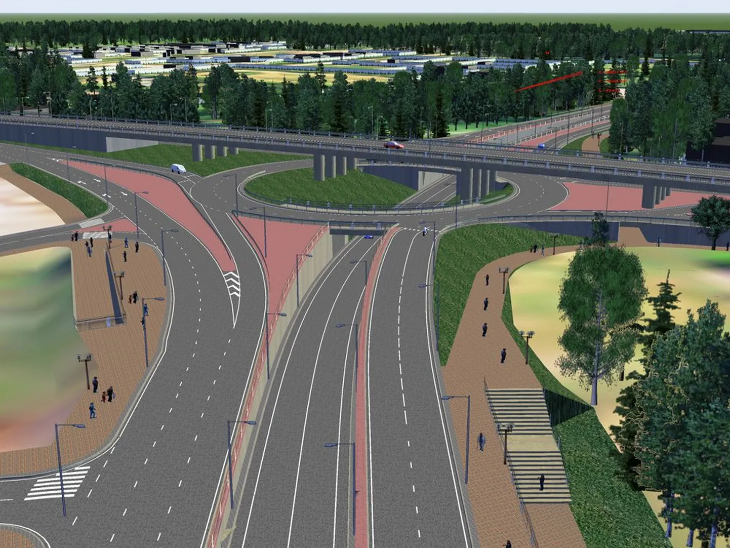 Sweco Projekt koostas 2007. aastal projekti, milles nähti Haabersti liiklussõlme kolmetasandilisena – Paldiski maantee kulgeks mööda viadukti, Ehitajate tee oleks Rannamõisa teega ühendatud tunneliga. Maapinnale jääks ringtee. Esiplaanil Ehitajate tee.