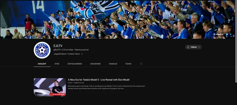 Jalgpalliliidu YouTube'i kontol kuvatakse kahtlase väärtusega otseülekannet Elon Muskist. Samuti on kadunud kõik videod.