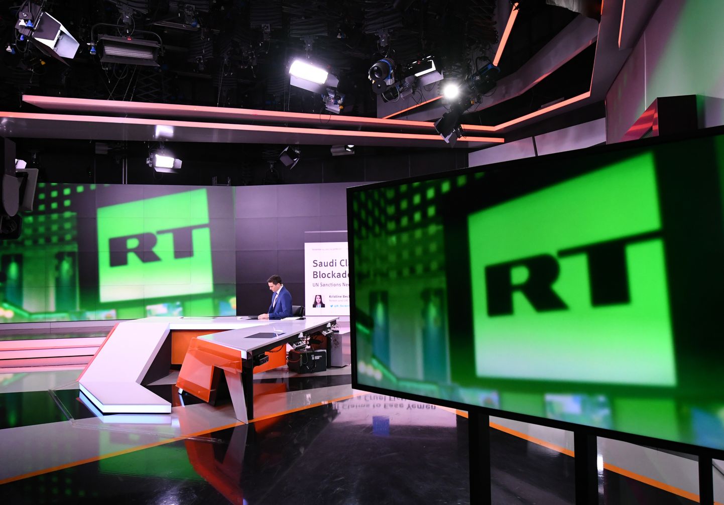 Telekanali RT uudistestuudio Moskvas.