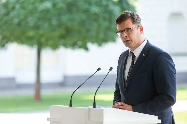 Лауринас Кащюнас на пресс-конференция по итогам заседания Государственного совета обороны Литвы, Вильнюс, 12 июля 2021 года.