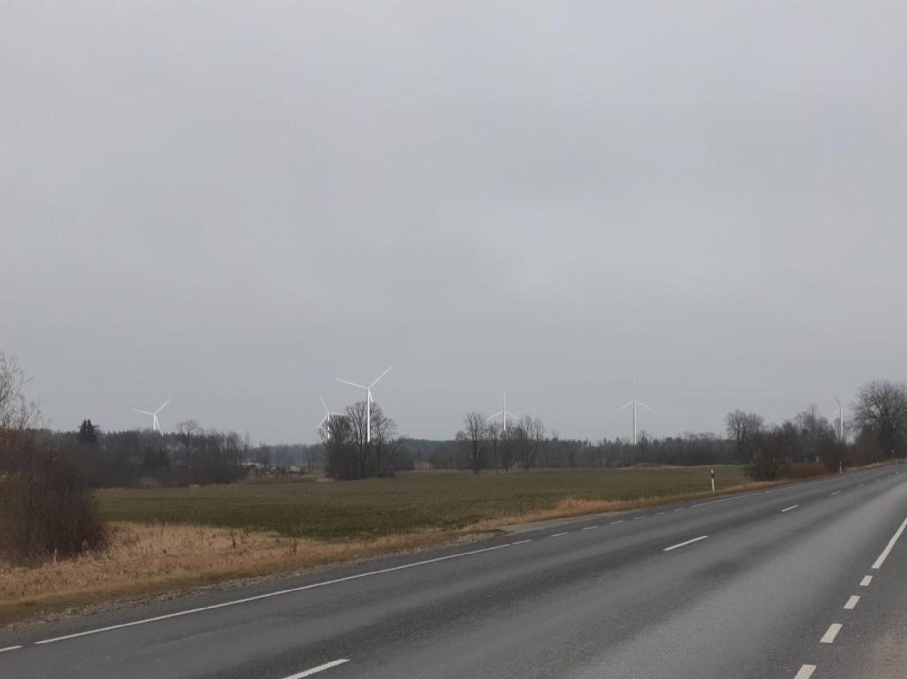 Visualiseering Enefit Greeni kavandatavale tuule­pargi alale Valga–Uulu maanteelt Kilingi-Nõmme suunas.