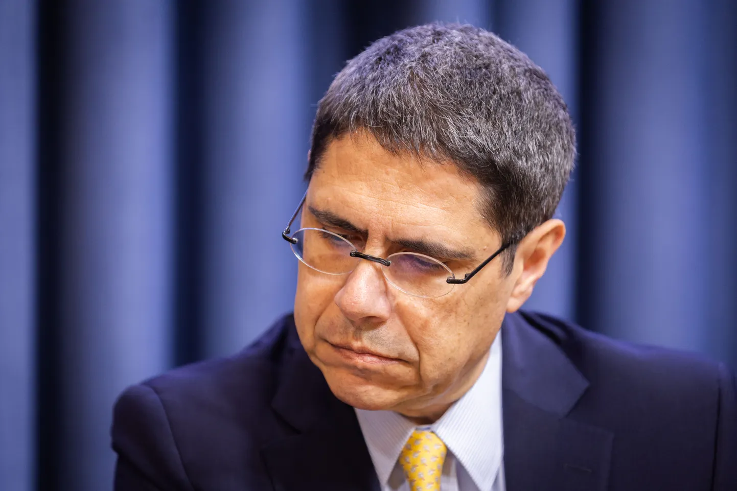Rahvusvahelise Valuutafondi (IMF) delegatsiooni juht Vincenzo Guzzo esitlemas Eesti Pangas kaks nädalat kestnud Eesti visiidi kokkuvõtet.