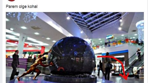 В таллиннском торговом центре с помощью русского мата призывают столкнуть с постамента гигантский шар 