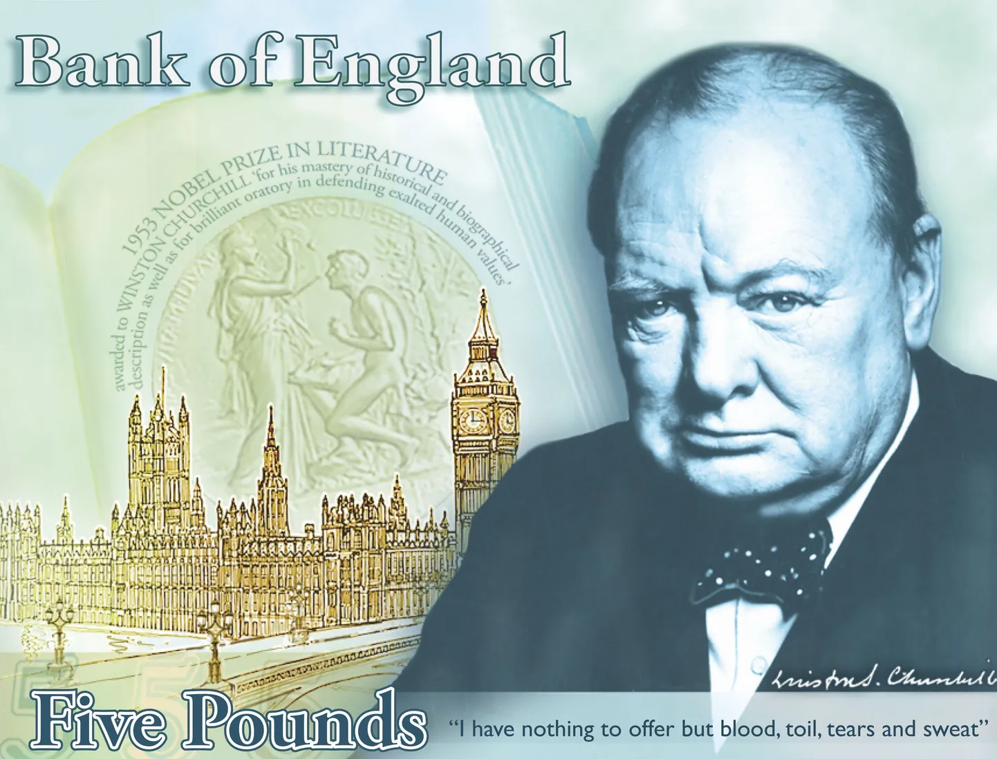Inglise Panga avaldatud kavand
uue 5-naelase rahatähe tagaküljest.