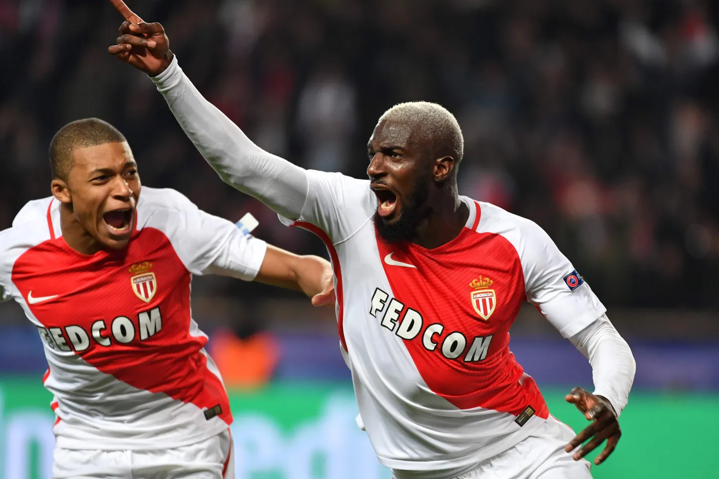 Monaco väravalööjatel Tiemoue Bakayokol (paremal) ja Kylian Mbappe'il oli põhjust hõisata.