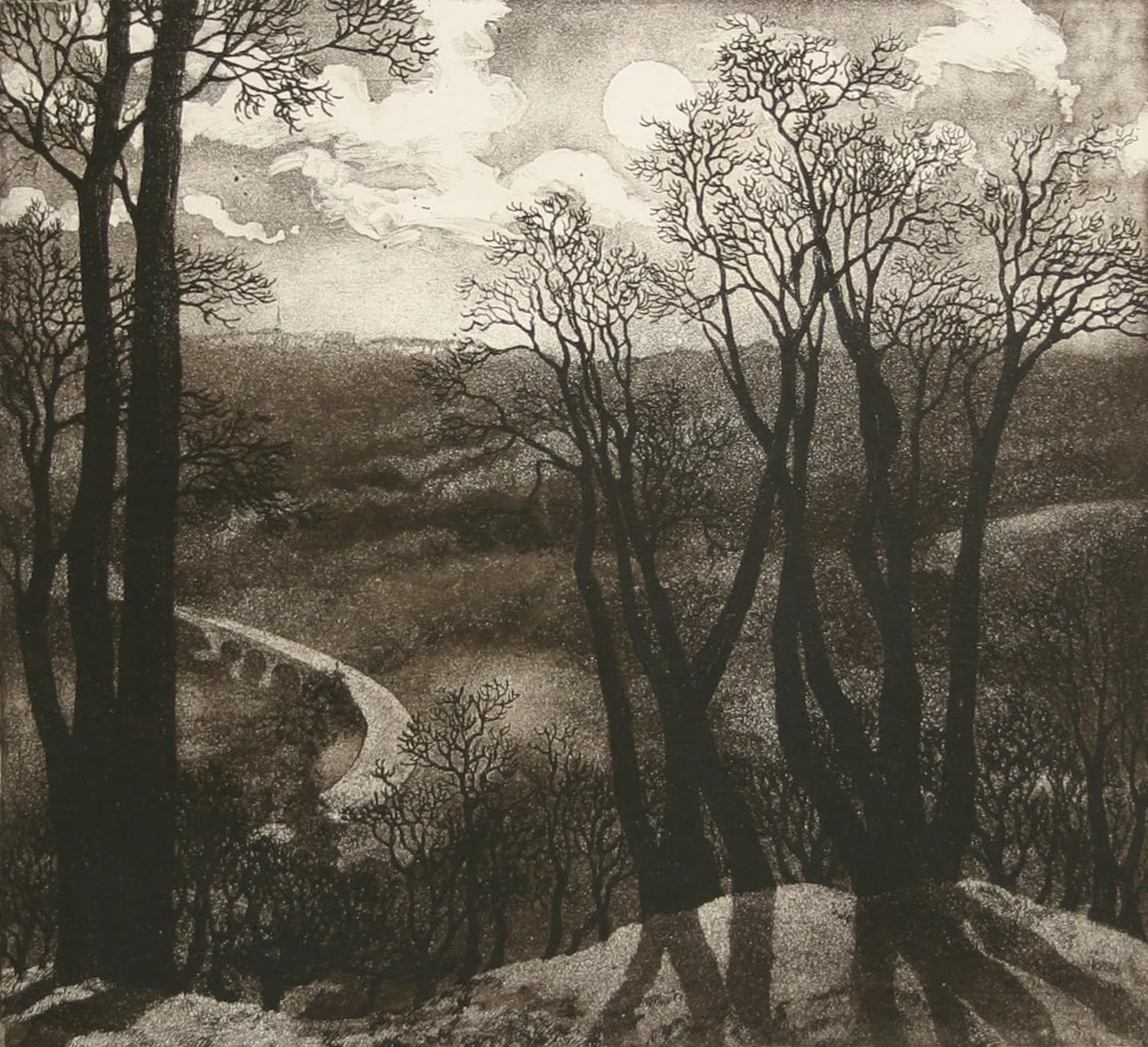 Valentīns Ozoliņš “Noktirne”, 1975, oforts, 49x54 cm, LMS muzejs