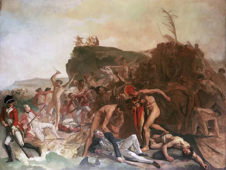 Maal, millel on kujutatud James Cooki surma 1779. aastal Hawaiil