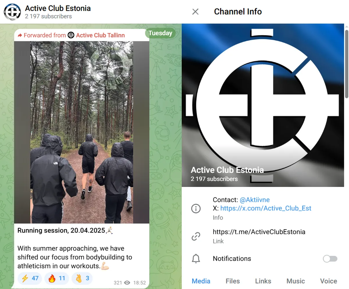 Последний пост в сообществе Active Club Estonia в Telegram, апрель 2025 года.