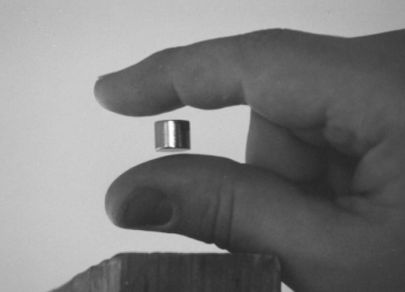 Magnet leviteerib diamagnetiliste sõrmede vahel.