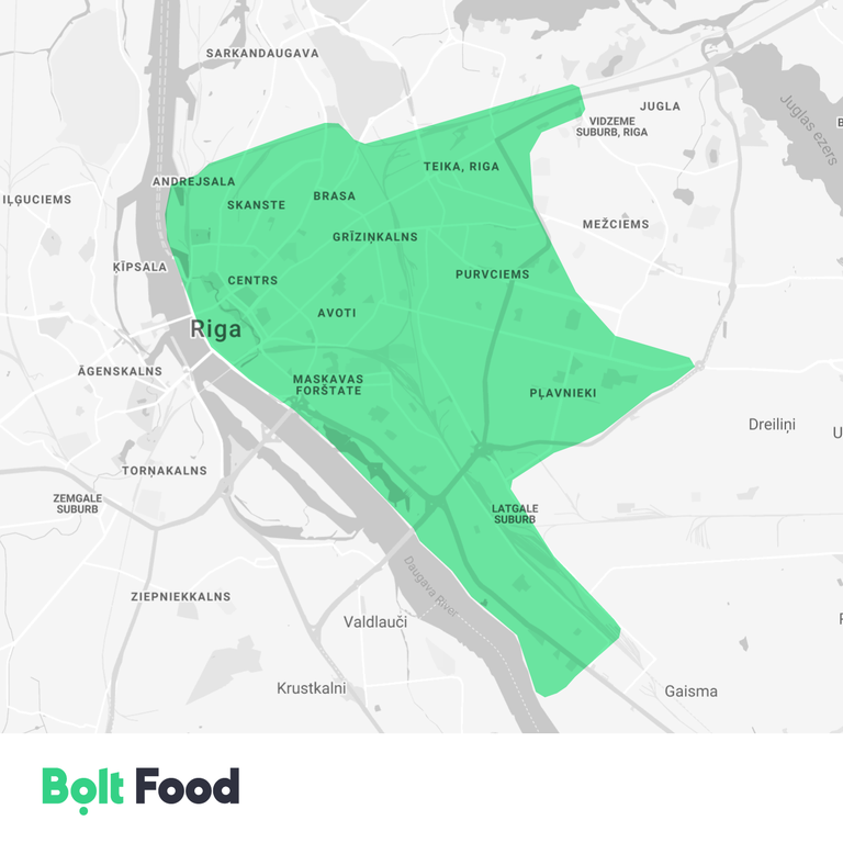 "Bolt Food" pieejamība Rīgā