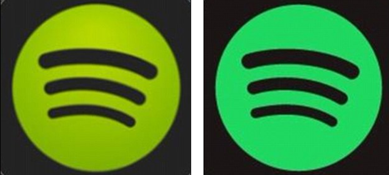 Spotify vana (vasakul) ja uus (paremal) logo
