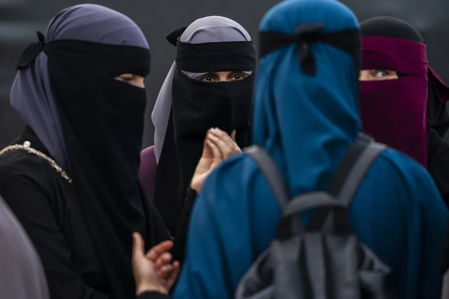 Nikaabis naised 2018. aastal Kopenhaagenis protestimas toona jõustunud seaduse vastu, mis keelas kanda Taanis avalikus kohas nägu katvaid islamirõivaid.