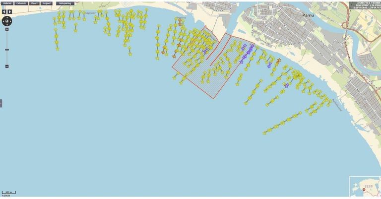 Mullu aprillis kasutusel olnud tindimõrdade kaardistus näitas, et kalavõrke oli tihedalt.
