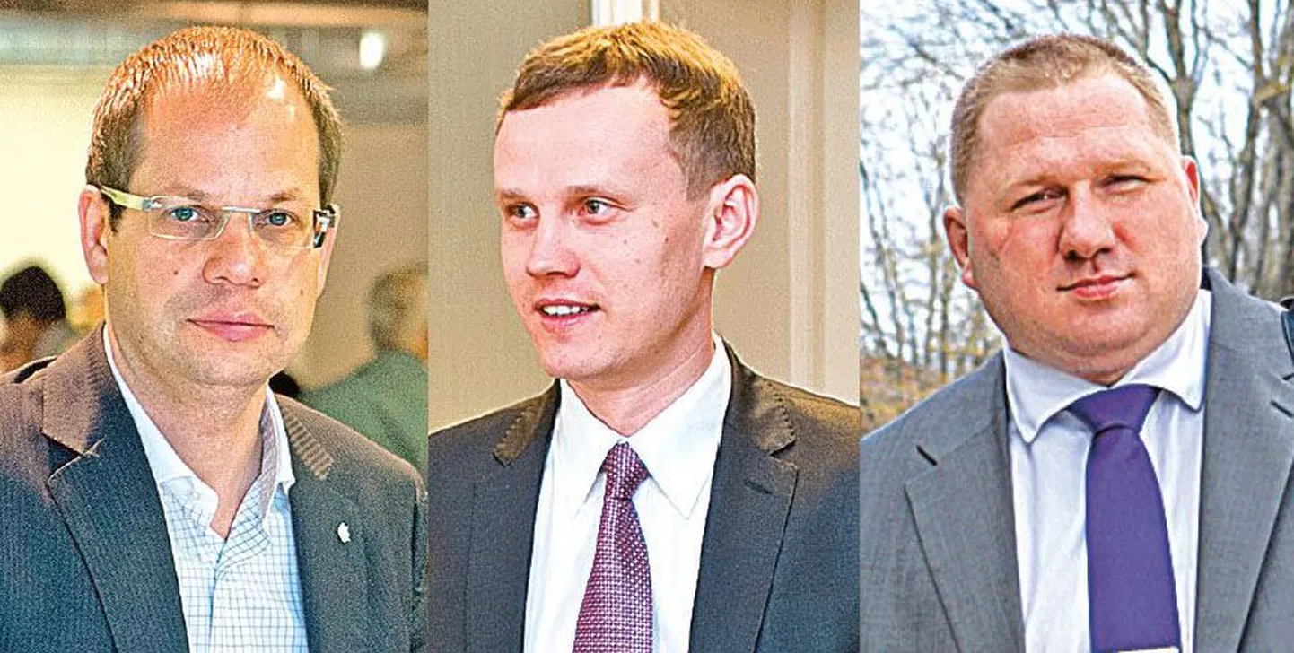 Lauri Laasile (vasakult esimene) ja Priit Toobalile soovib prokoratuur eitada süüdistuse eraviisilisele jälitustegevusele kihutamises. Urbo Vaarmanni süüdistatakse pistise andmises.