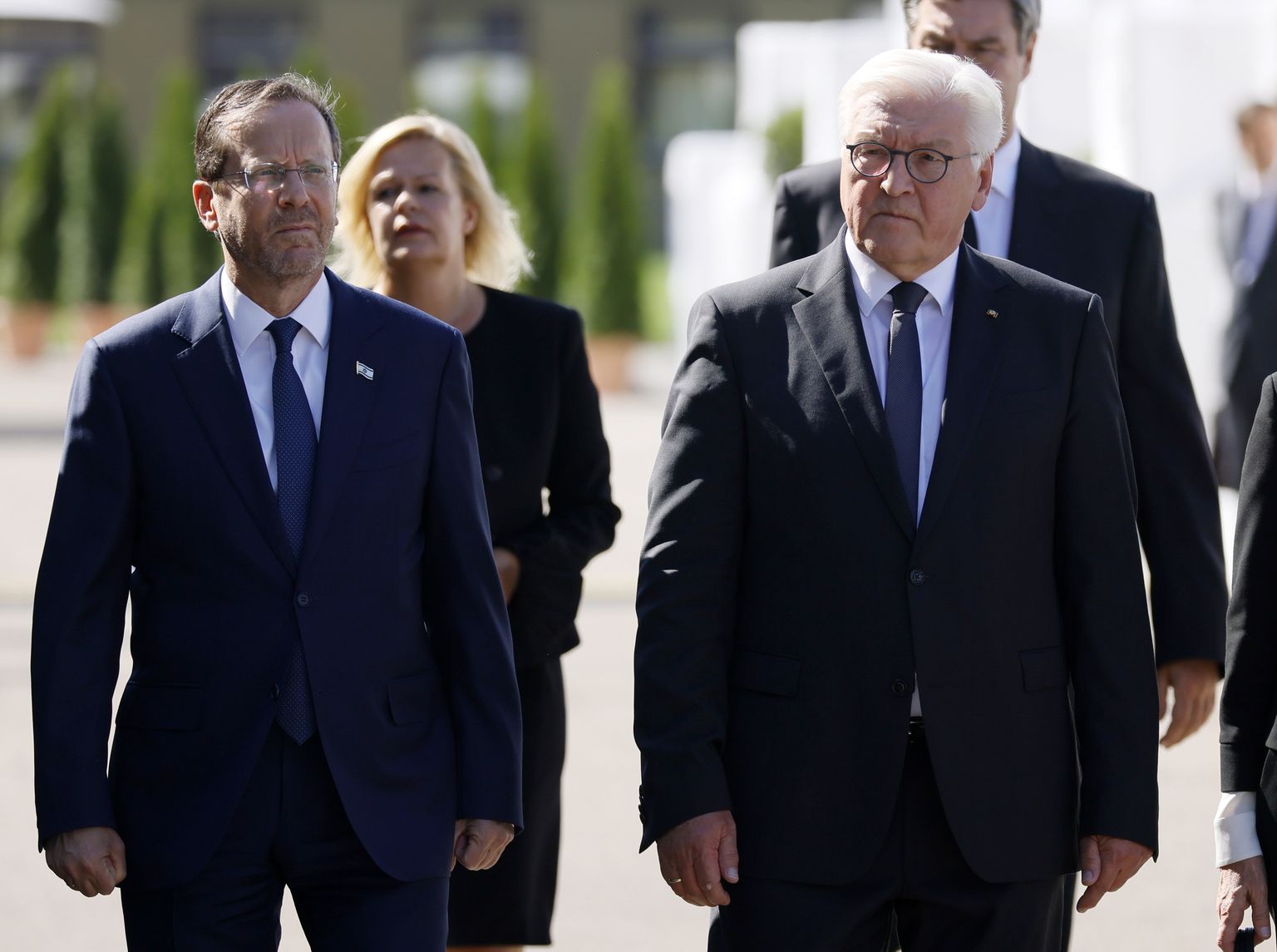 Iisraeli president Isaac Herzog ja Saksamaa president Frank-Walter Steinmeier  osalemas Müncheni suveolümpiamängude veresauna 50. aastapäeva mälestustseremoonial Fuerstenfeldbruckis.