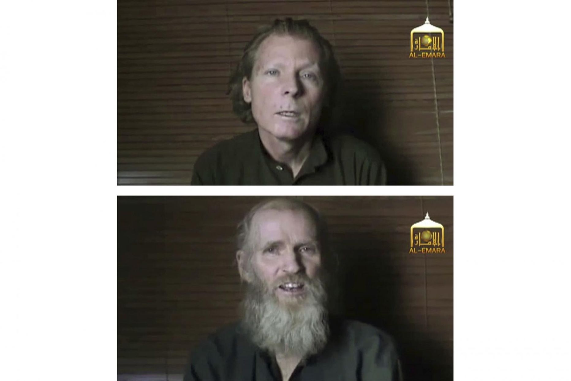 Talibani avalikustatud pilt 2017. aastast, kus on näha röövitud professorid Timothy Weeks (üleval) ja Kevin King (all).