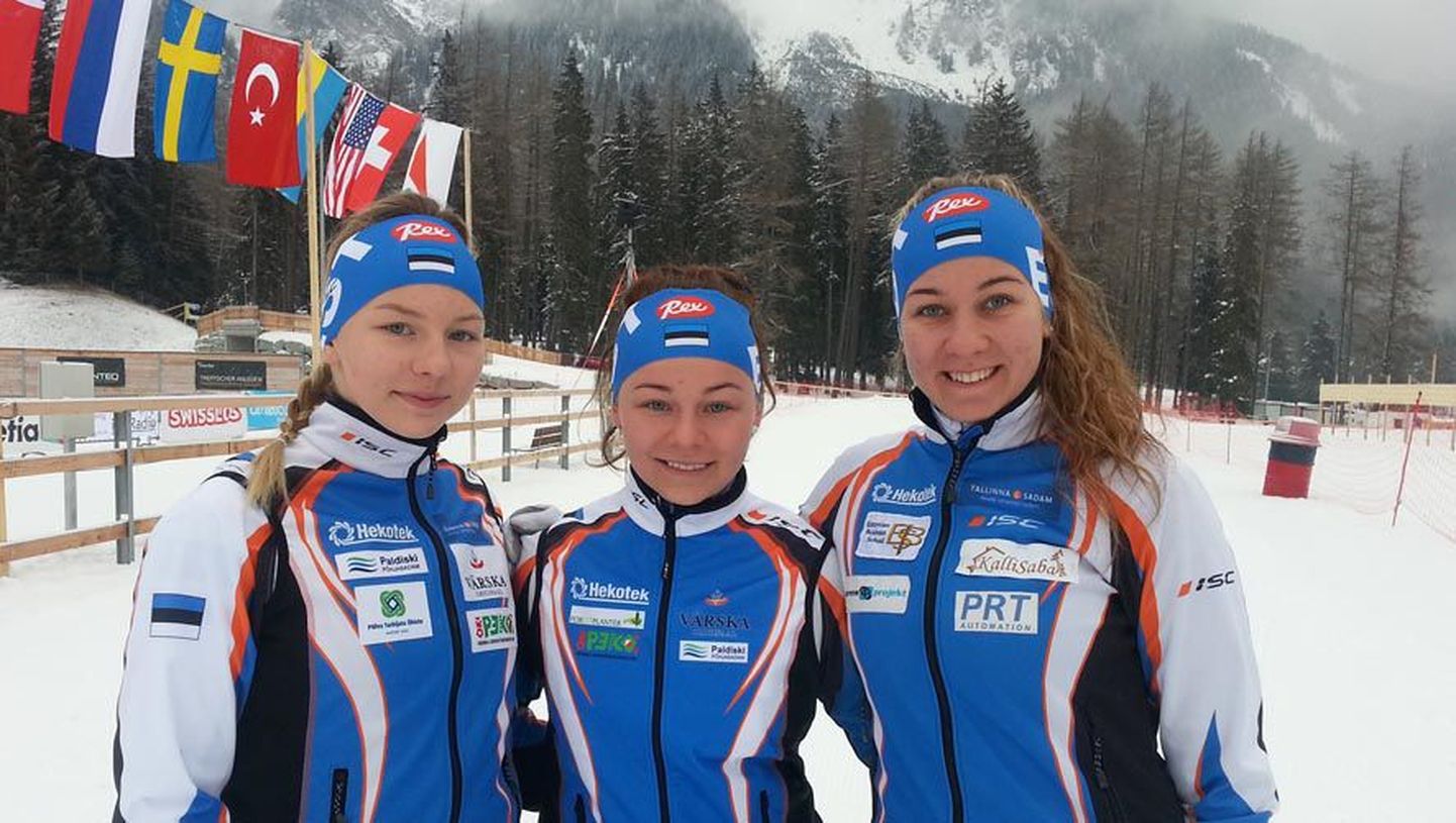 Suusaorienteerumise Euroopa meistrivõistlustel tulid Doris ja Daisy Kuldre (vasakult) ning Evely Kaasiku teatesõidus viiendaks. Sellega kordas Kaasiku orienteerumisjooksu EMil saadud tulemust.