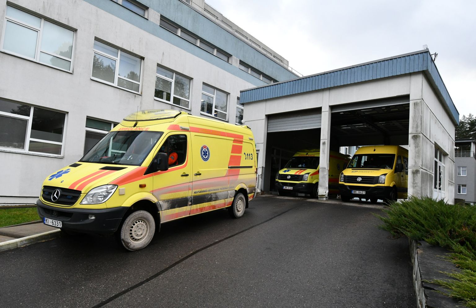 Emergency medical vehicles at the Daugavpils Regional Hospital.