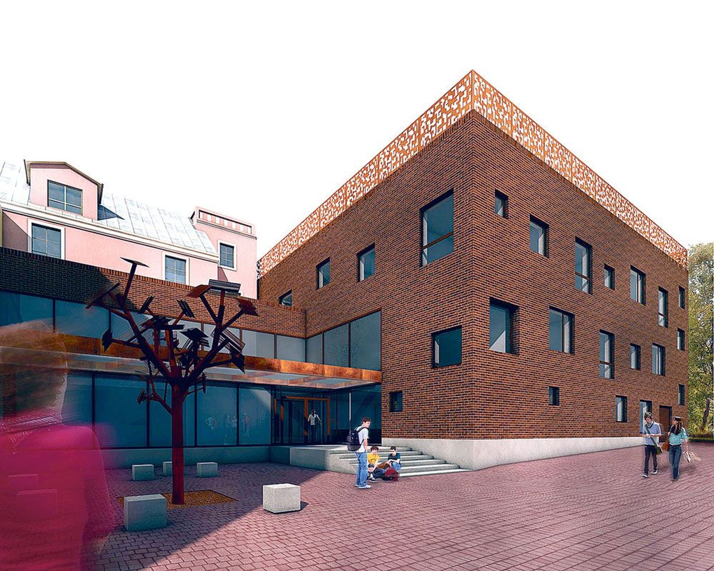 Elleri muusikakooli juurdeehitise fassaad on planeeritud punakaspruunidest tellistest, mis viitab Tartu rikkalikule tellisarhitektuurile. Kooli uus peasissepääs tuleb sisehoovi, uue ja vana õppehoone vahele.