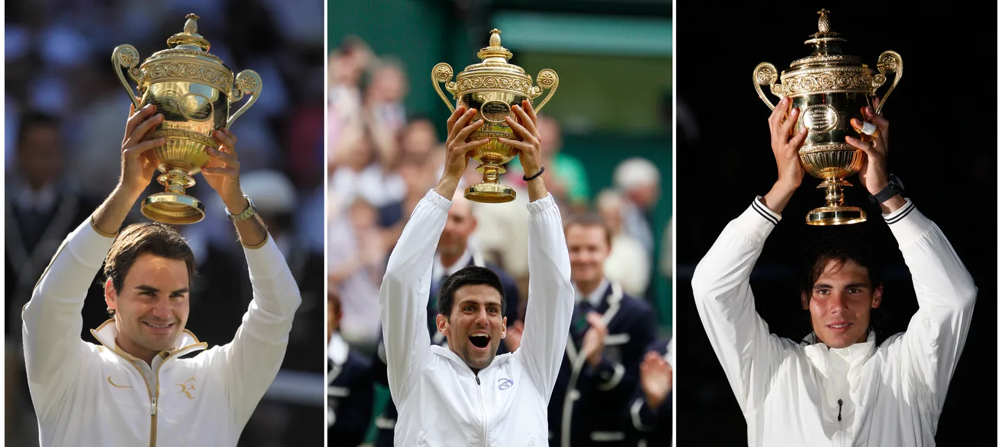 Vasakult: Roger Federer, Rafael Nadal ja Novak Djokovic.