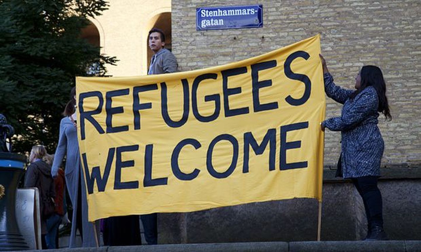 «Teretulemast, pagulased» silt Göteborgis.