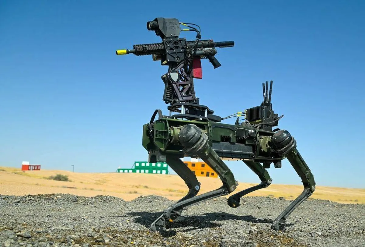 The quadruped robot dog Spot developed by Boston Dynamics and currently being tested by the U.S. Army, will be equipped with automatic targeting system and the capability to autonomously operate a firearm. The plan is to use it to hunt down drones.