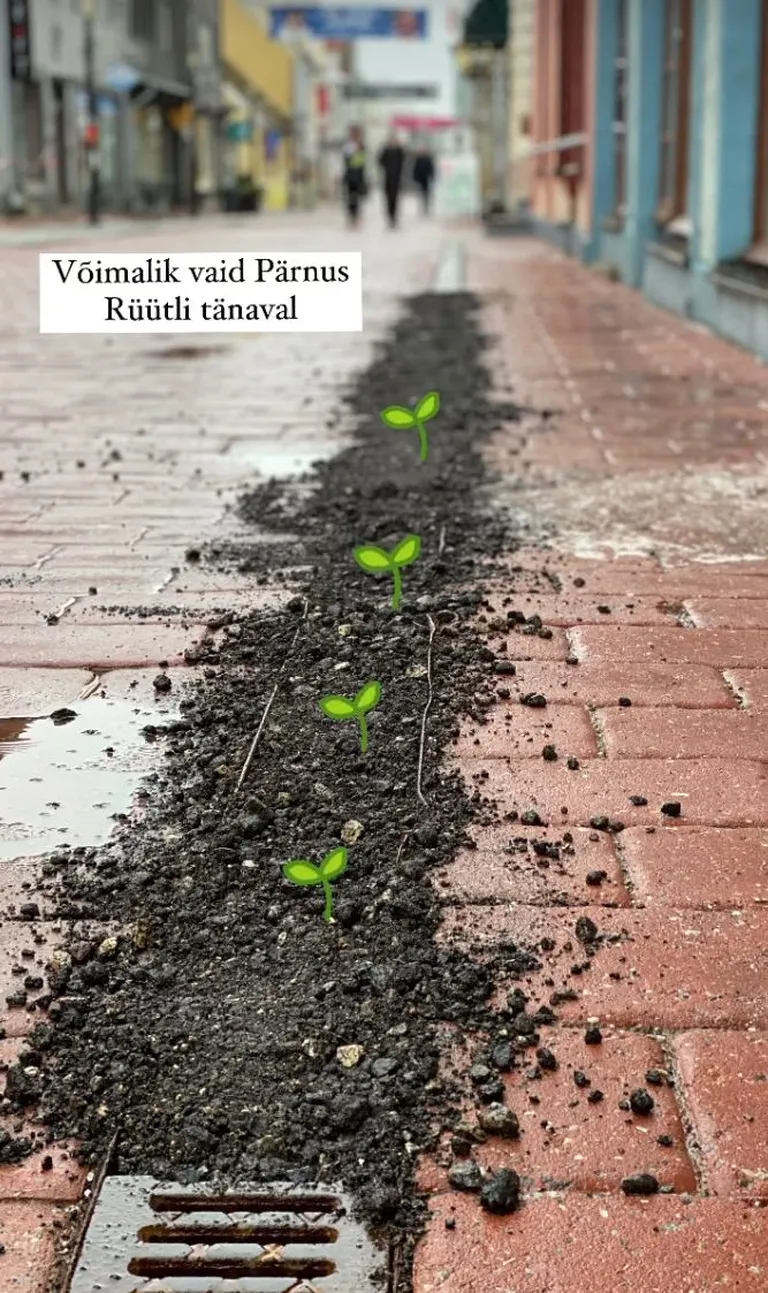 Ühismeedias levisPärnu Rüütli tänava parandustööde kohta meem.