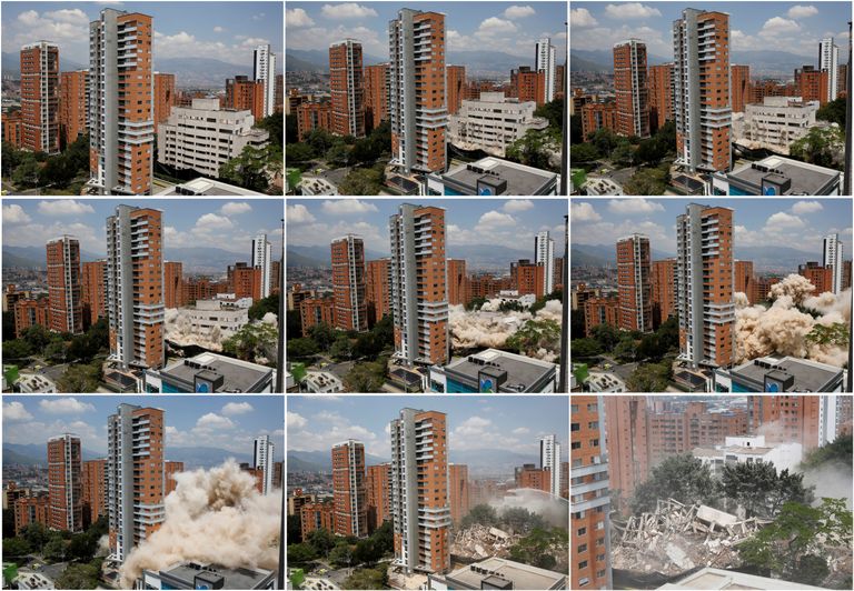 Colombia võimud õhkisid kontrollitud plahvatusega narkoparun Pablo Escobari kunagise maja, Monaco nime kandnud kaheksakorruselise hoone Medellínis.