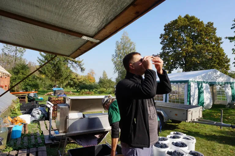 Igast pressitäiest mahlast mõõtis Martin Sööt väikese pikksilmataolise mõõtevahendiga suhkrusisaldust.