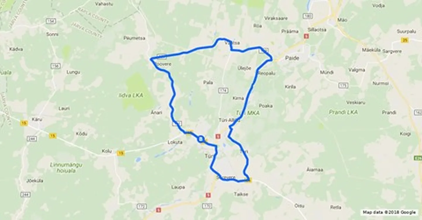 Rattaringi pikkuseks tuleb ligi 45 kilomeetrit.