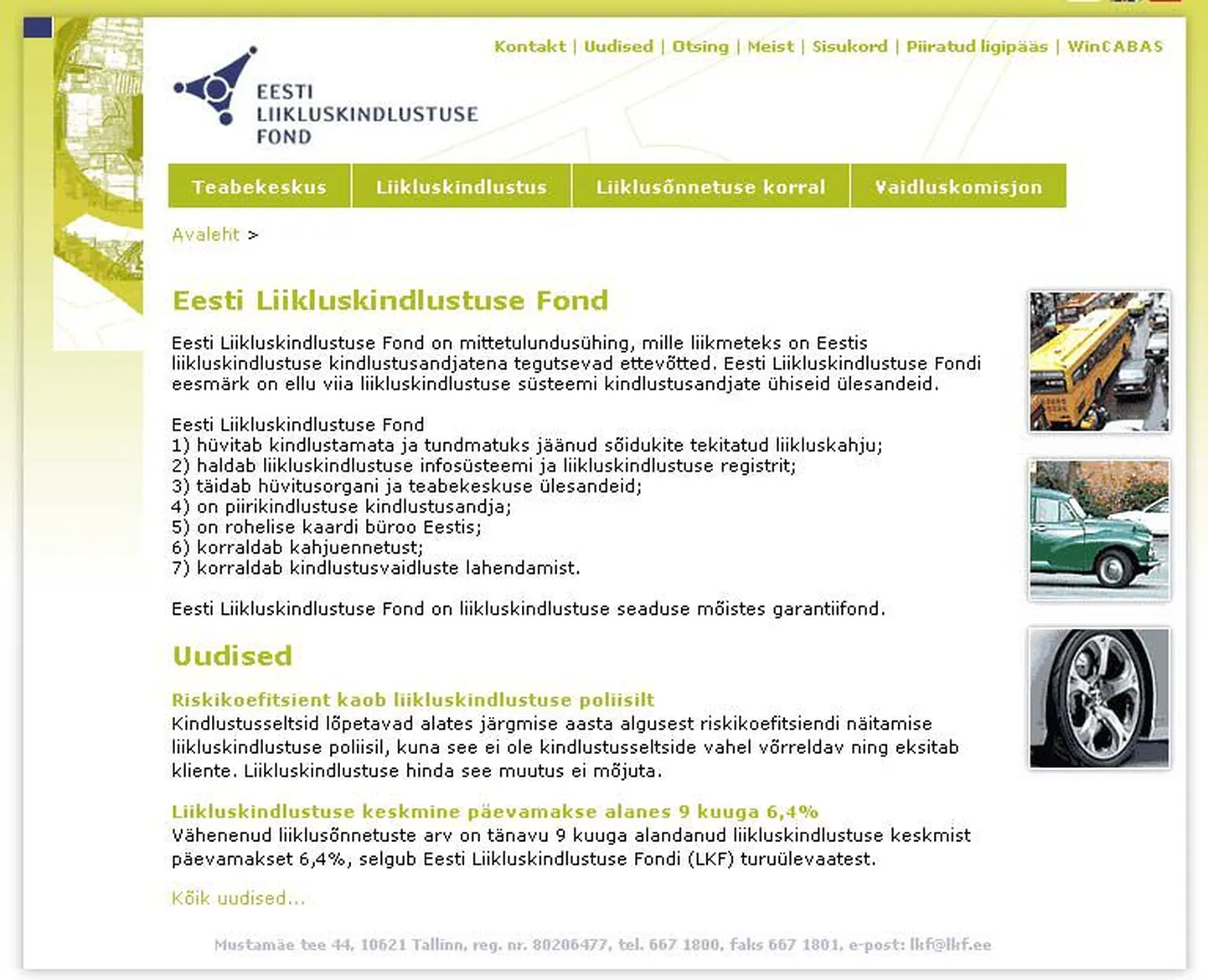 Eesti Liikluskindlustuse Fondi veebilehekülg.