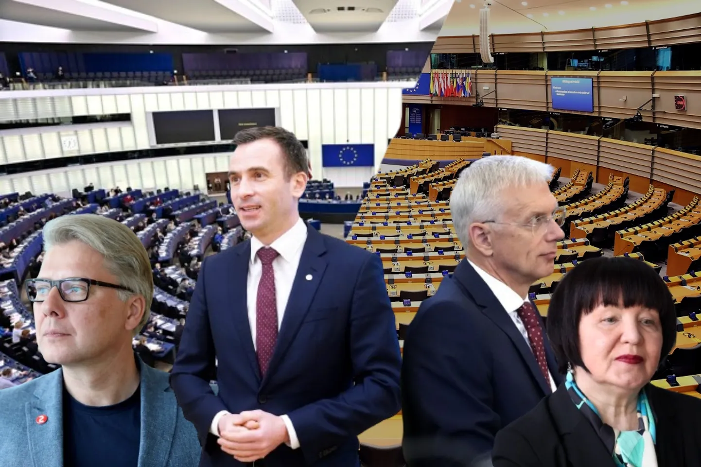 Прошедшие в Европарламент Нил Ушаков и Мартиньш Стакис и непрошедшие в Европарламент Лиана Ланга и Кришьянис Кариньш