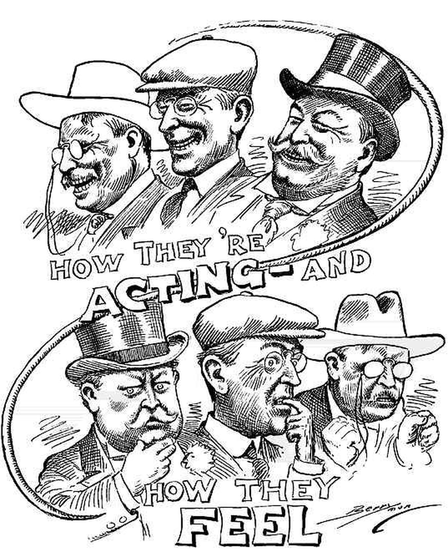 USA 1912. a presidendivalimiste põhikonkurendid Theodore Roosevelt, Woodrow Wilson ja William Taft.