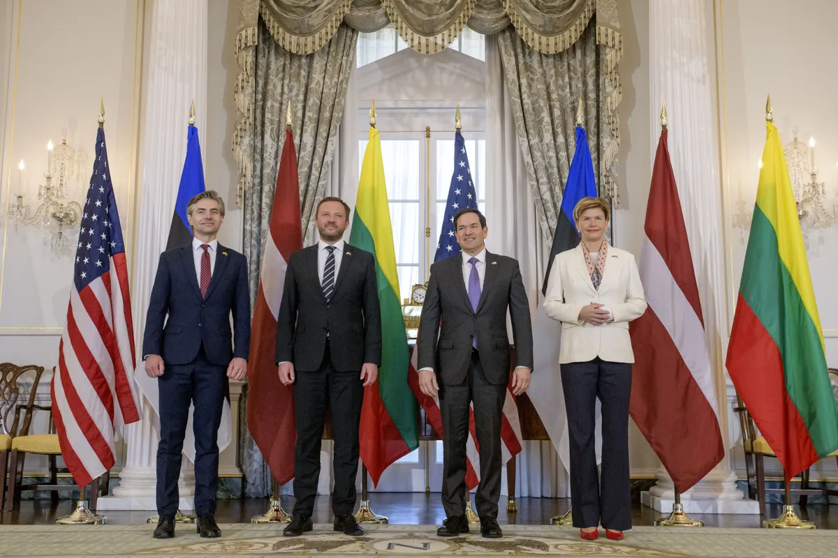 Secretary of State Marco Rubio, second from right, meets with (from left) Lithuanian Foreign Minister Kęstutis Budrys, Estonian Foreign Minister Margus Tsahkna, and Latvian Foreign Minister Baiba Braze, at the State Department, Tuesday, March 25, 2025.