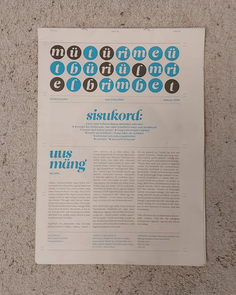 Kokkuvolditud Müürilehe esimese numbri esikaas.