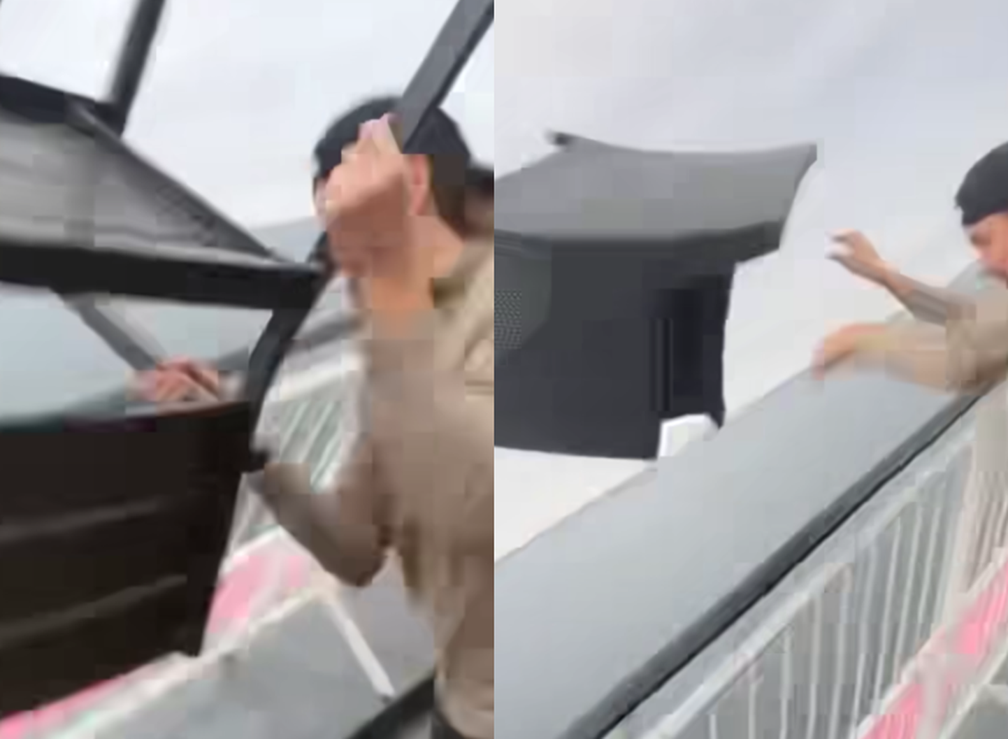 Sotsiaalmeedias levib video mehest, kes viskab laeva terrassimööblit, laudu ja toole merre.