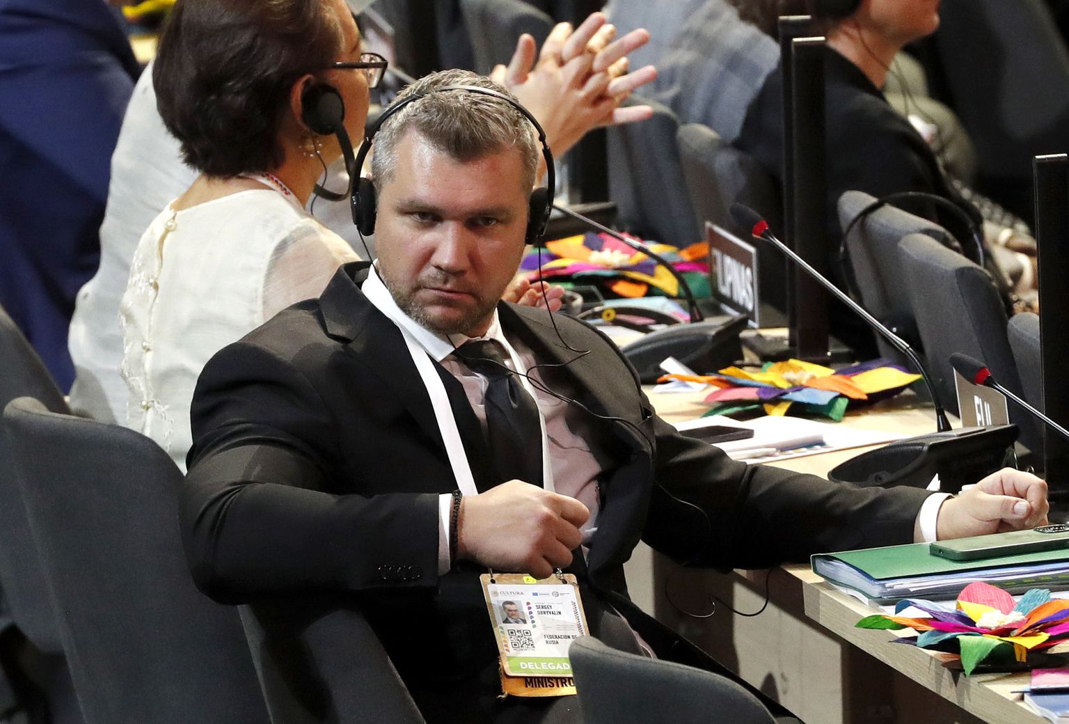 Vene asekultuuriminister Sergey Obrõvalin UNESCO konverentsil.