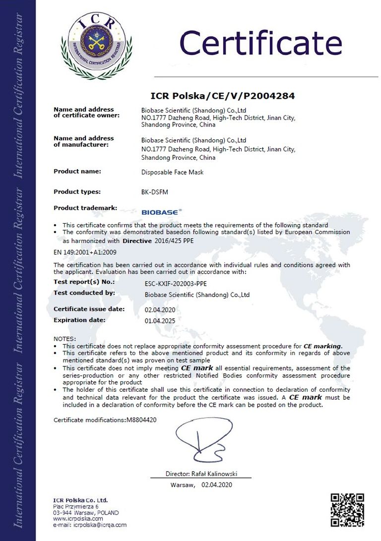 Semetroni lisatud sertifikaat, mis nende sõnul kinnitab, et AS Semetroni poolt tarnitud maskidel on kehtiv CE märgistus ja vastavat Euroopa Komisjoni poolt kehtestatud kvaliteedi nõuetele EN 149:2001+A1:2009.