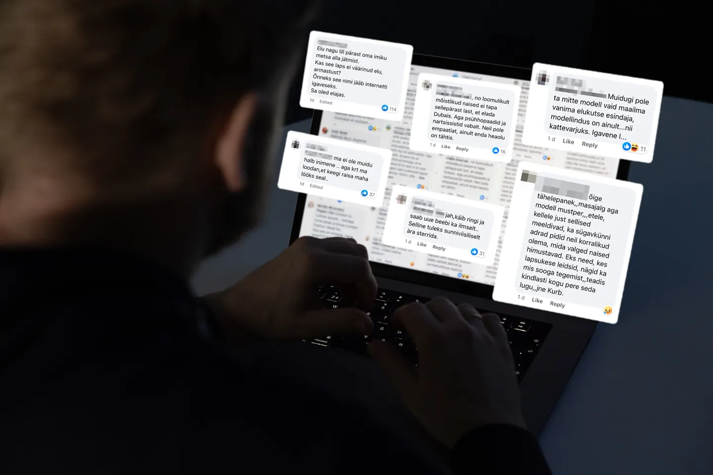 Kollaaž vihastest kommentaaridest, mis Suure-Lähtrus vastsündinu hüljanud naise Facebooki lehele jäetud on.