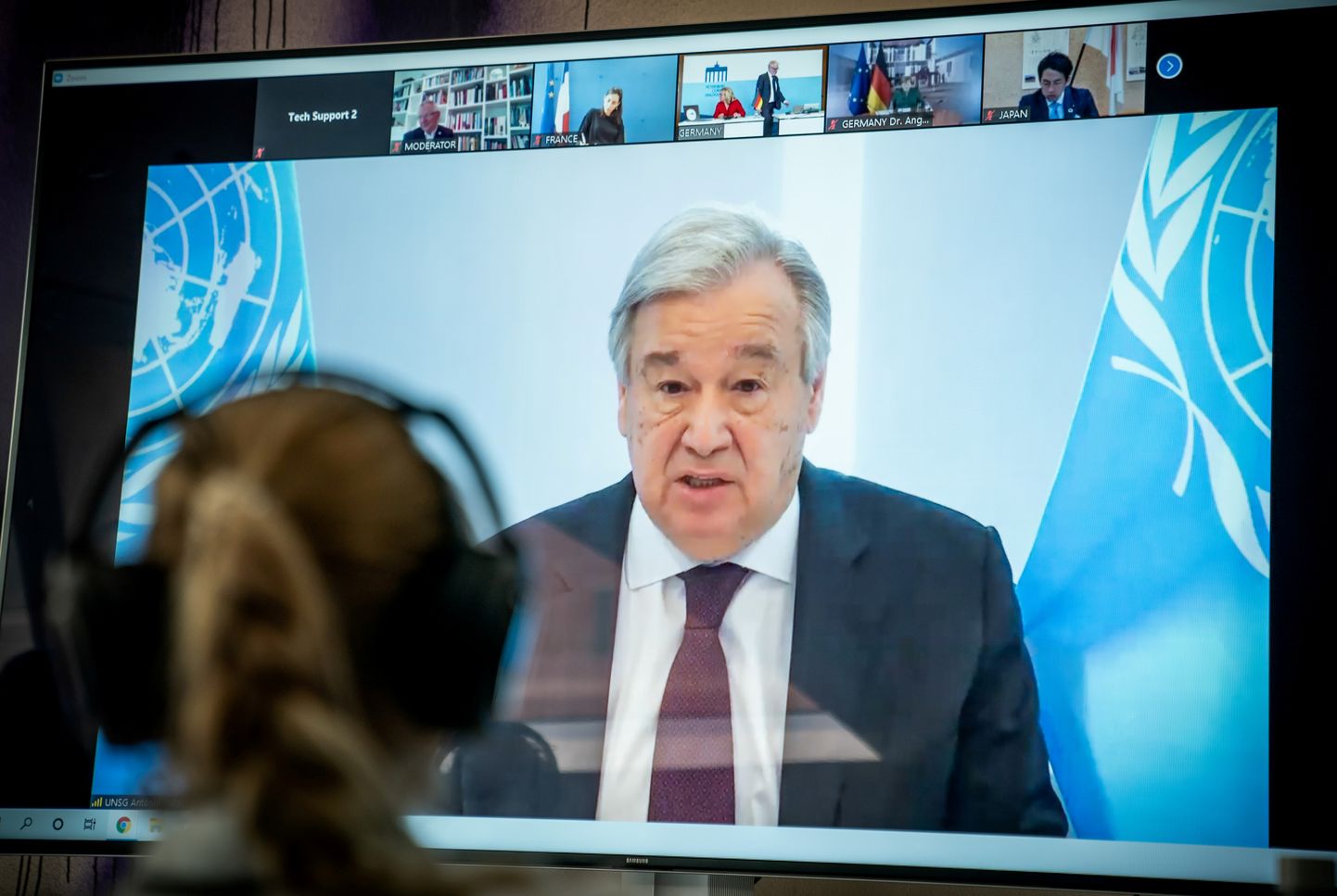ÜRO peasekretär Antonio Guterres videoekraanil.